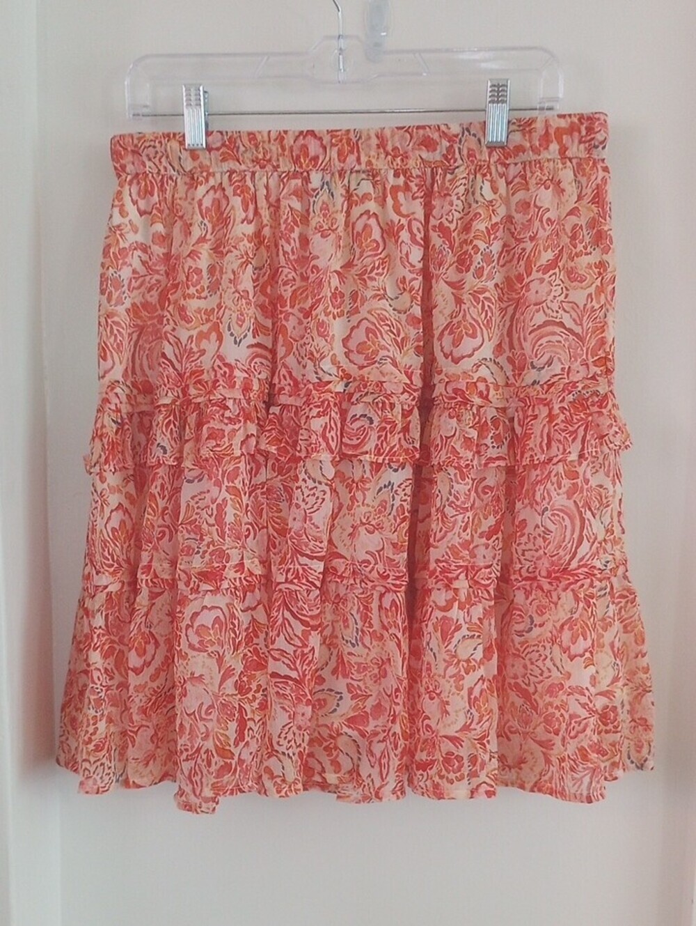 Sam Edelman Peach Pink Paisley Floral Tiered Ruffle Skirt Summer Size M